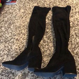 Over the Knee Black Suede Boots - 8